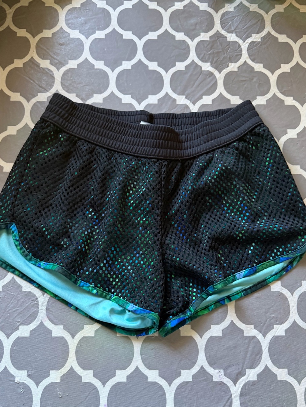 Champion Black Mesh Athletic Shorts with Teal Trim